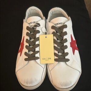 Golden Goose White and Red Star Sneakers